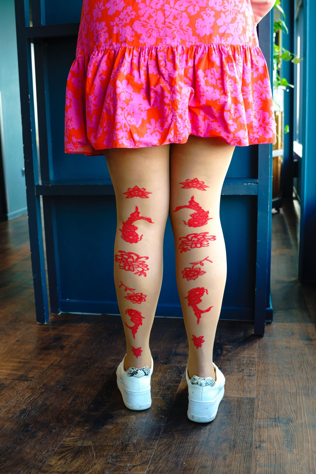Paper Cut Caramel Latte Tights | Red & Nude Lunar New Year | Snag – Snag EU