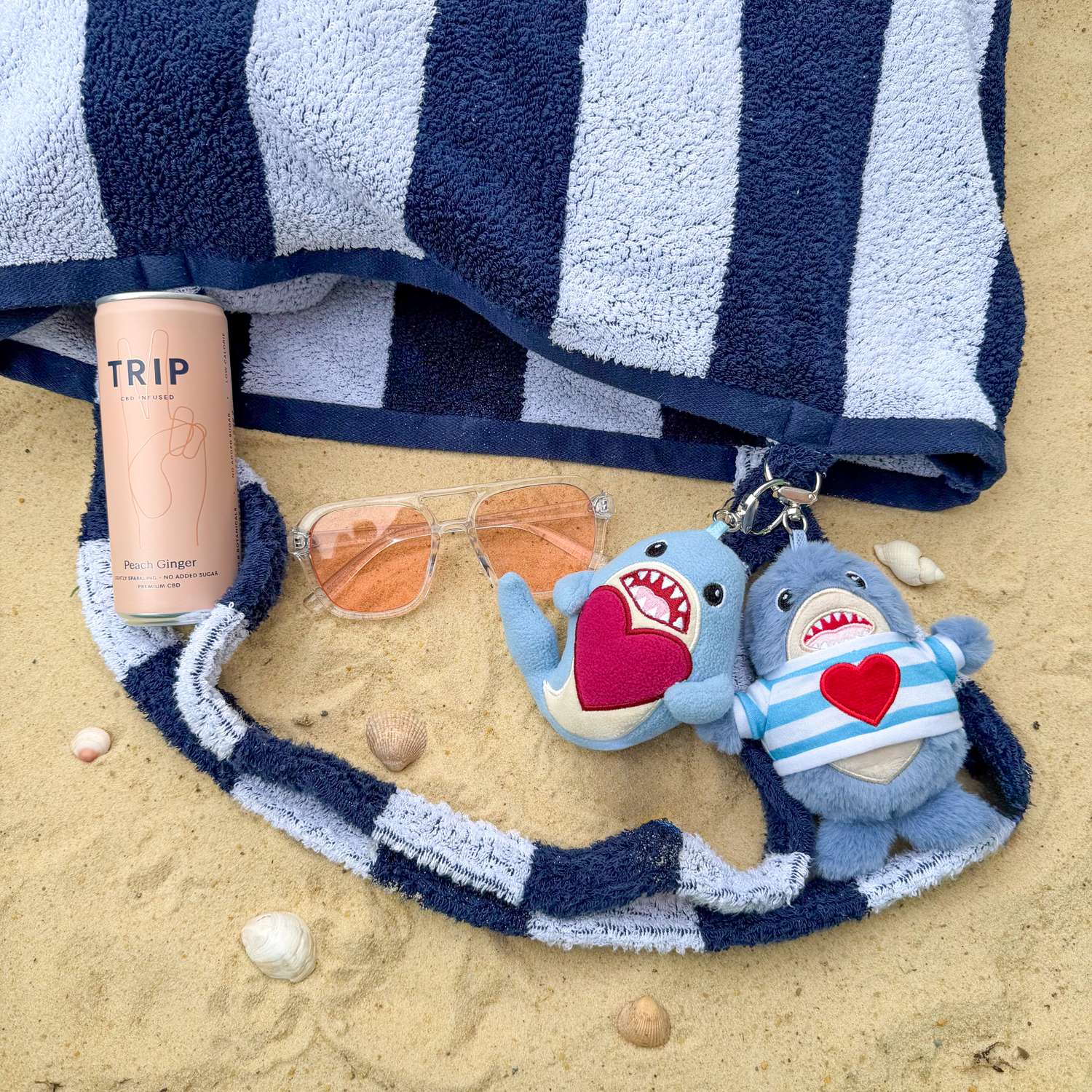 2-in-1 Beach Towel Bag - Navy and White Stripe