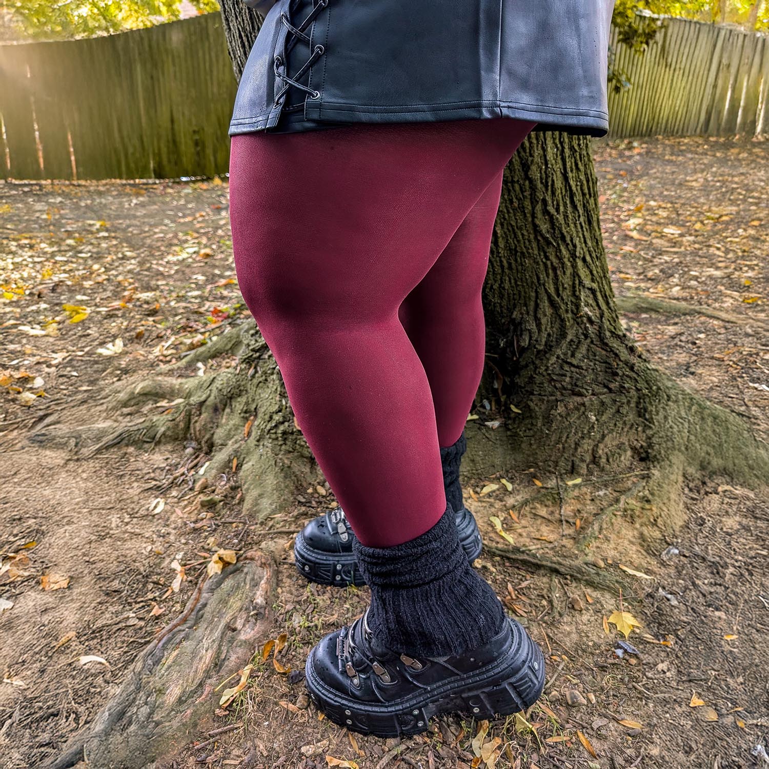 Plus Size Doc Martens With Leggings 80 Denier Tights In Cherry