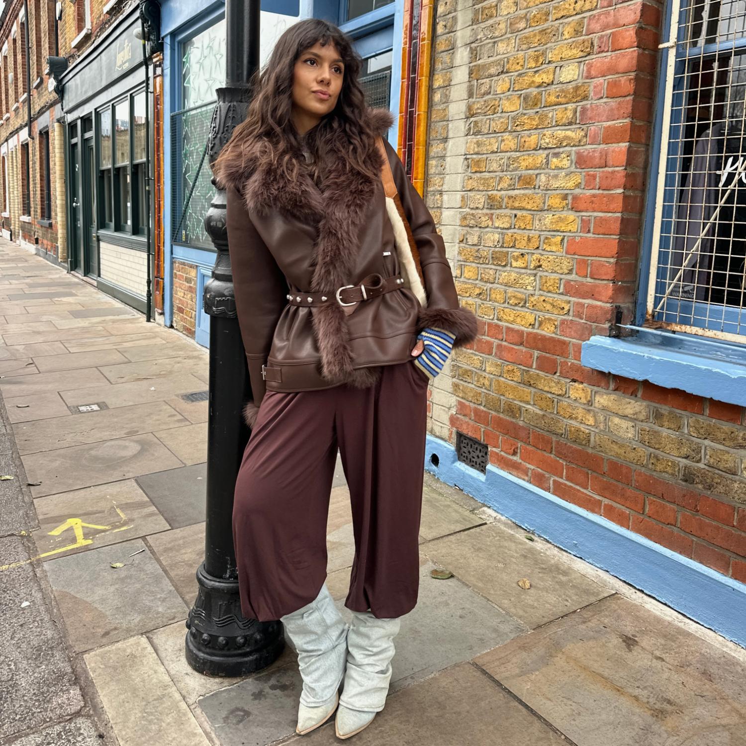 Brown Faux Fur Aviator Longline Jacket - Ethical & Inclusive Snag
