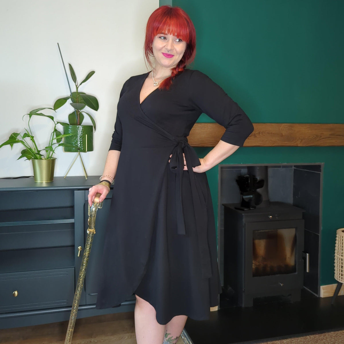 Vestido de gola alta - Preto