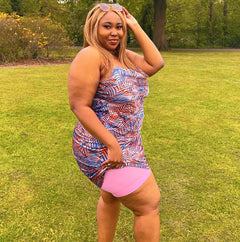 Woman wearing dragon fruit chub rub shorts