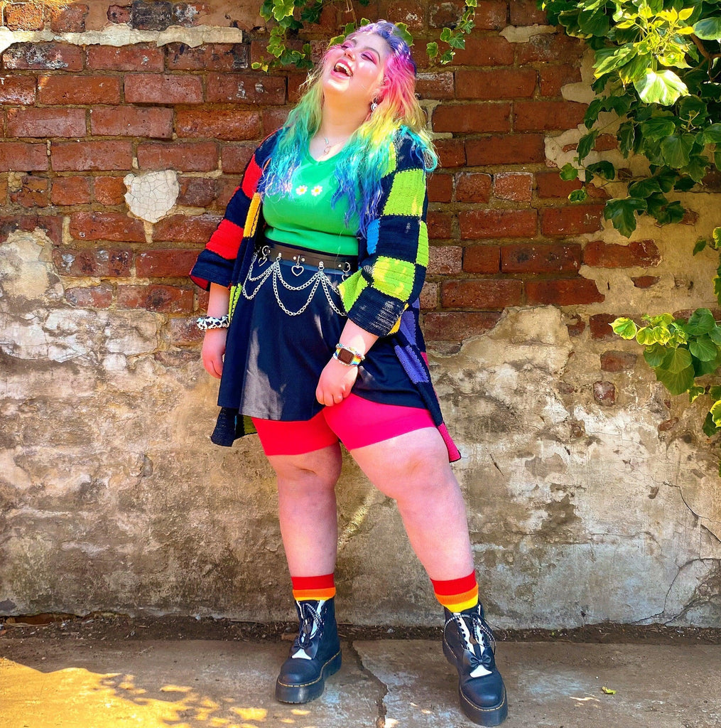 Woman wearing pomegranate chub rub shorts