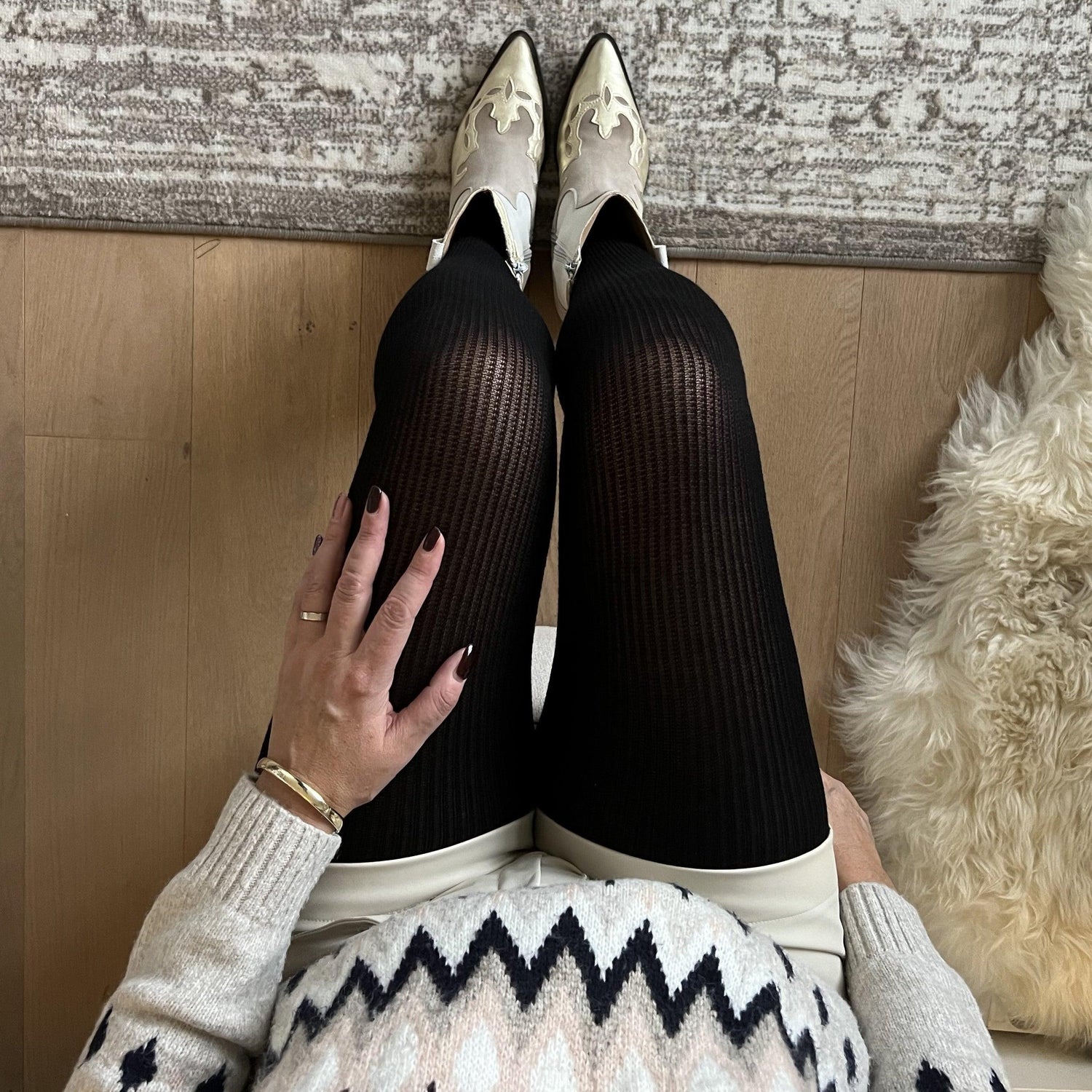 Collants en cachemire côtelé