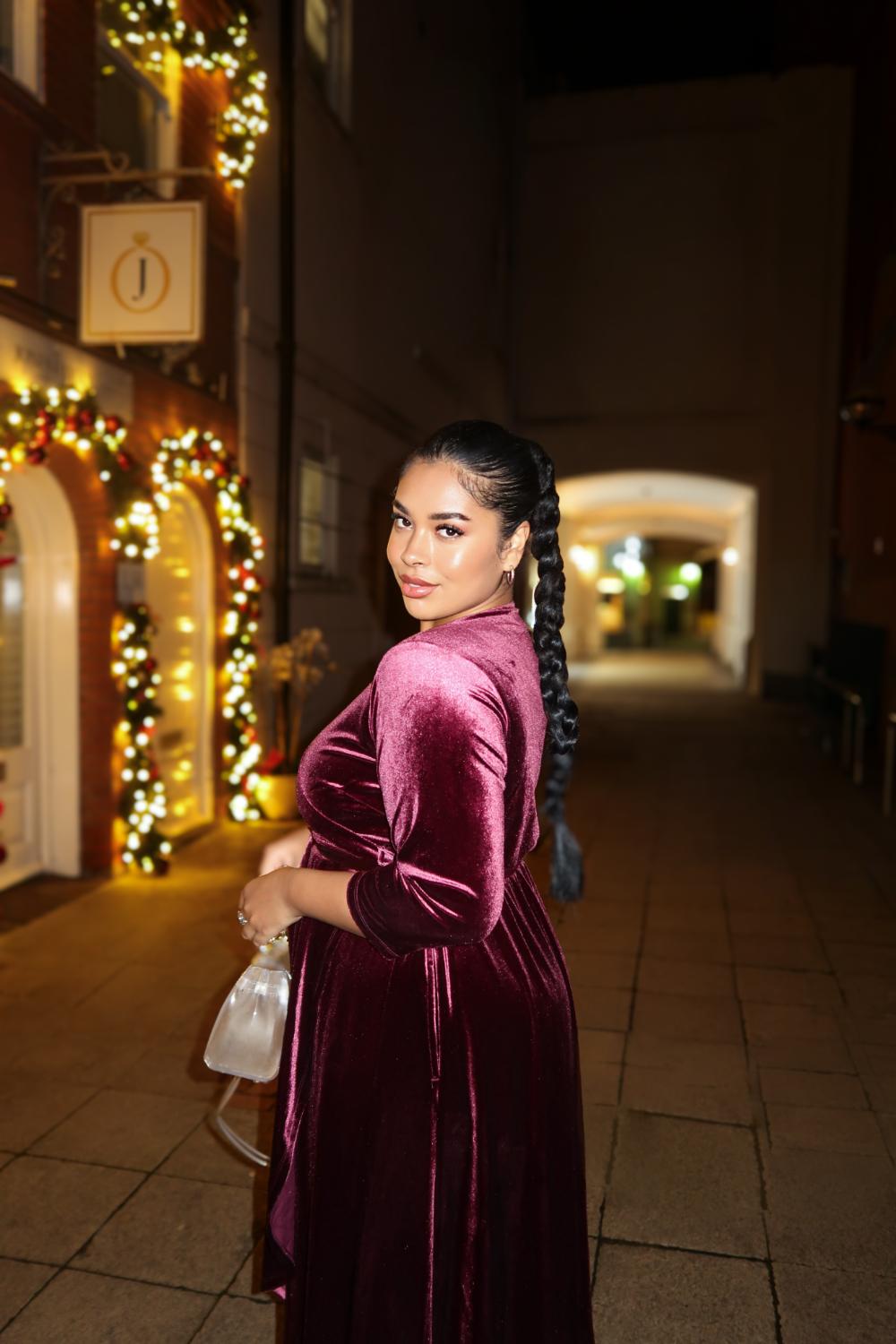 Vestido envolvente de terciopelo - Cereza