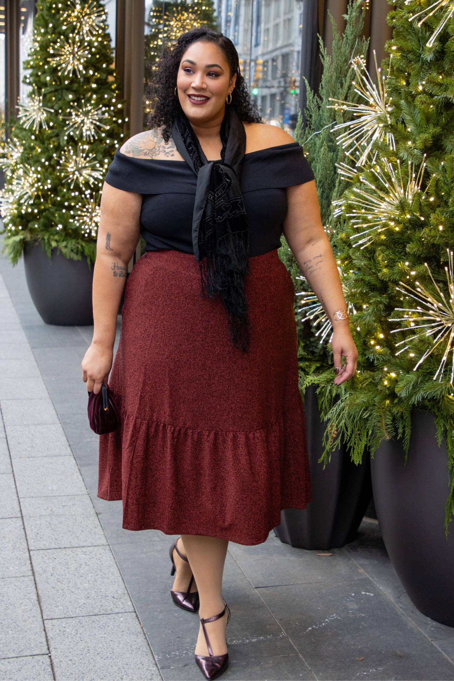 Falda Midi Lurex - Burdeos