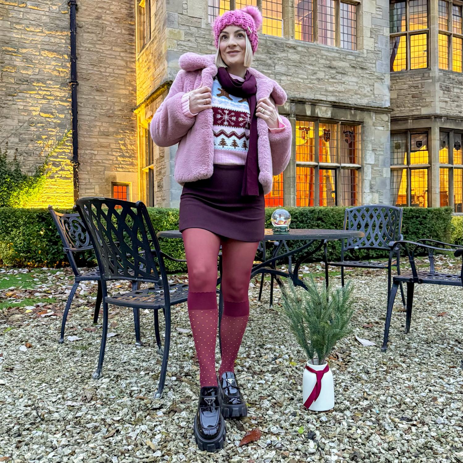 Seoul Chic Faux Sock Tights - Burgundy