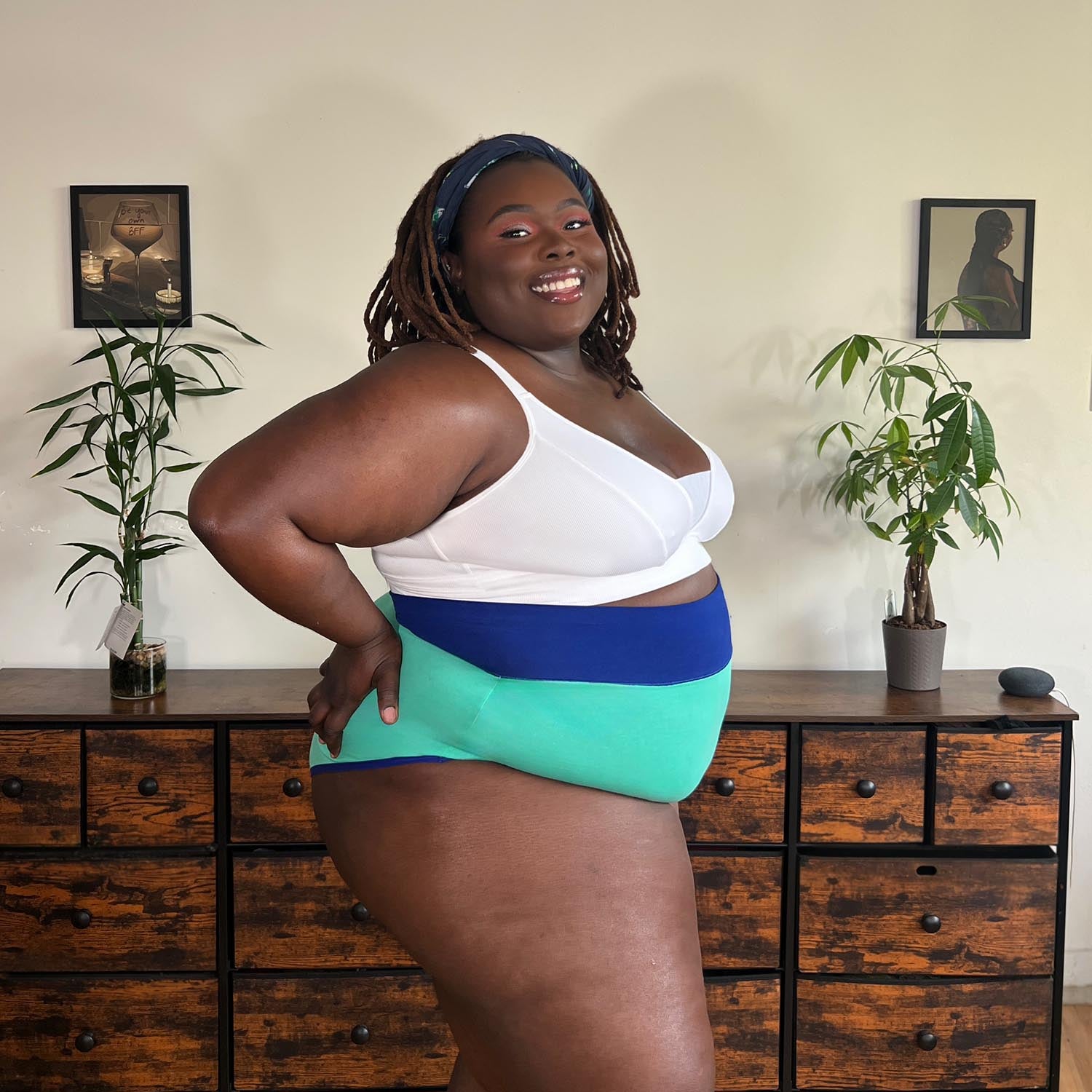 Culotte duo taille haute en coton biologique - Menthe & Arabesque