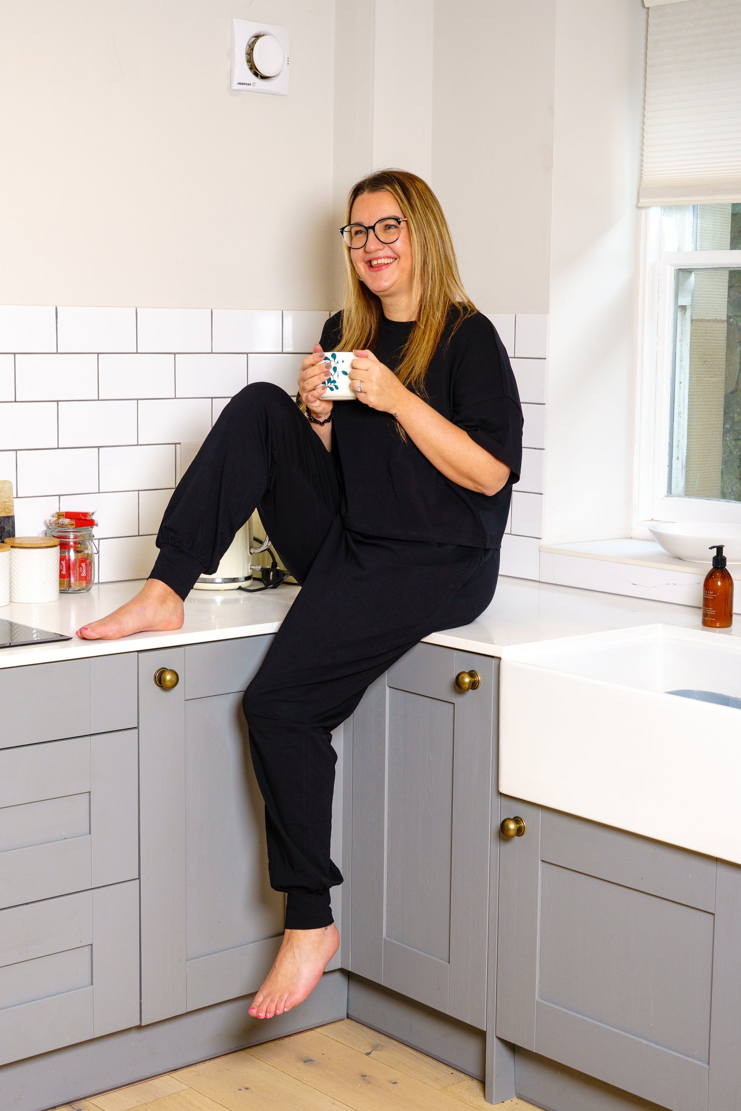 Bas de pyjama en coton biologique - Noir uni