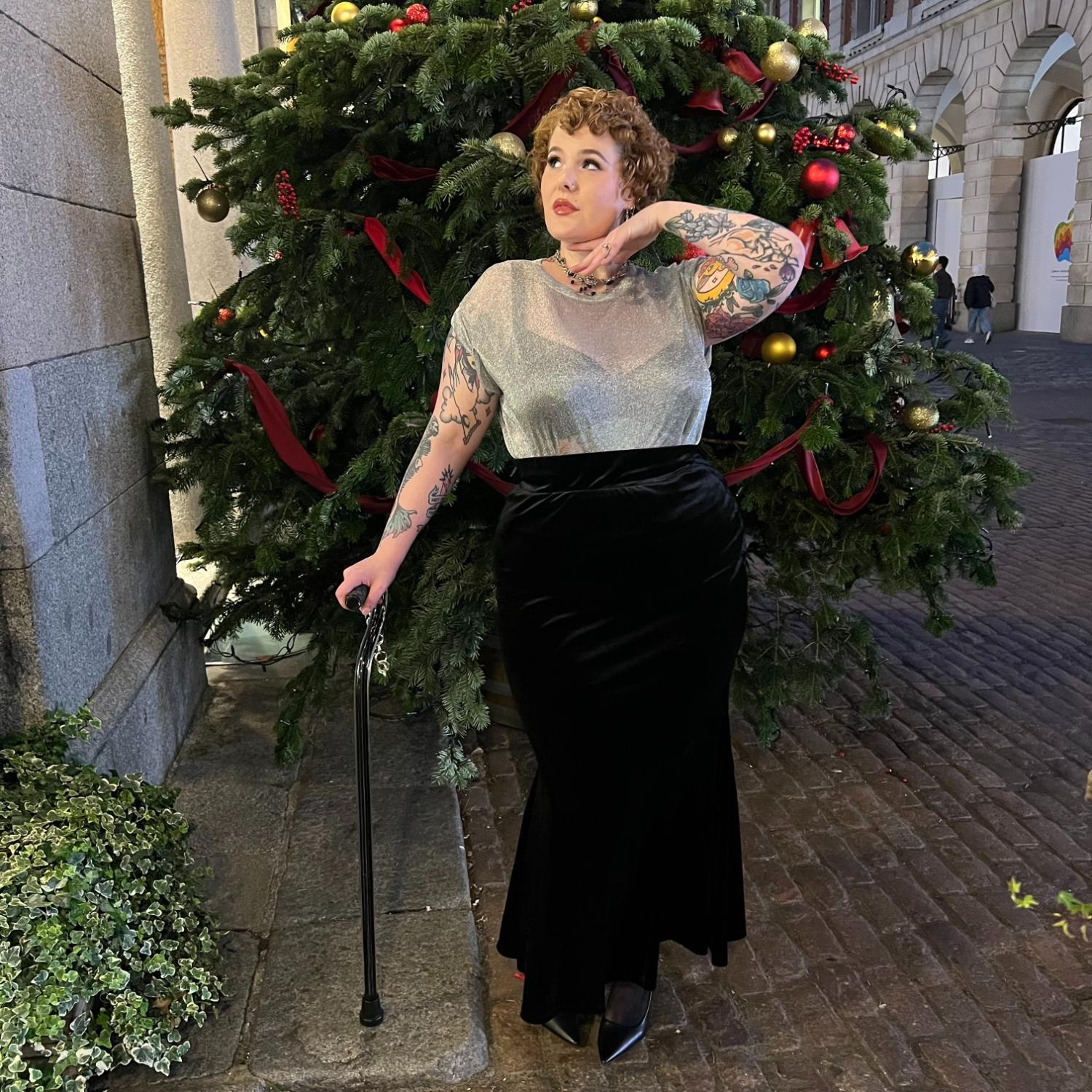 Jupe sirène en velours - Noir