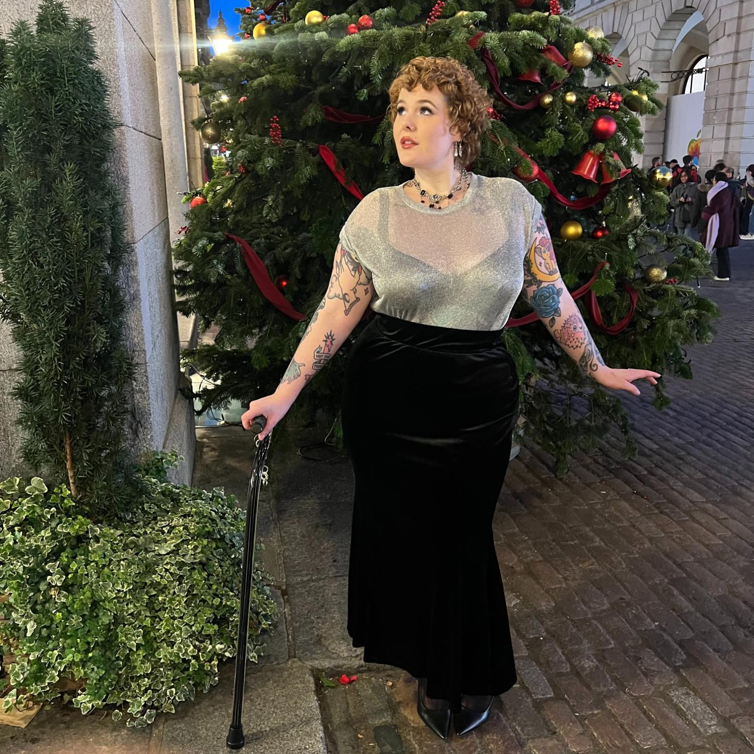 Jupe sirène en velours - Noir