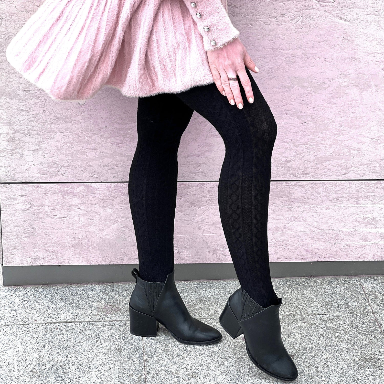 Collant in lana a maglia a cavi Grannies - Nero (V2)