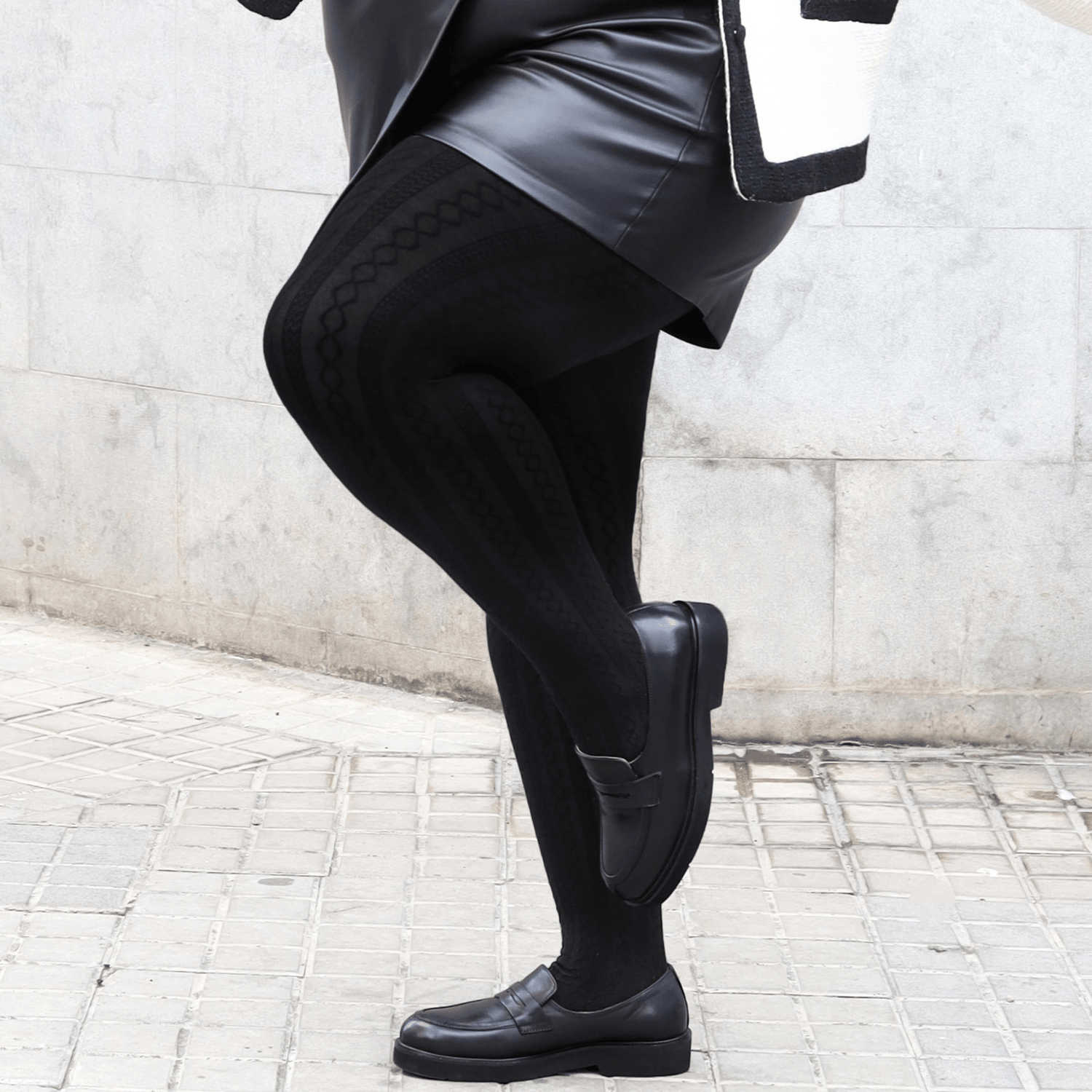 Collant in lana a maglia a cavi Grannies - Nero (V2)