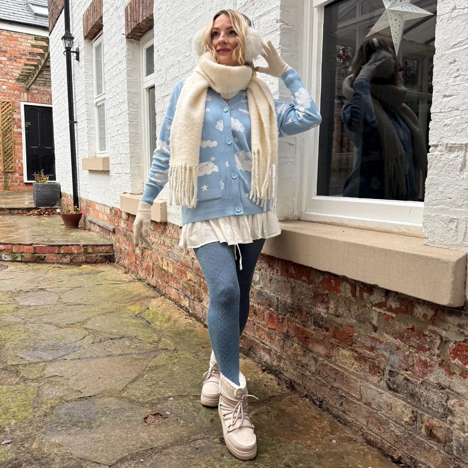 Oma's kabelgebreide wollen panty's V2 - Denim