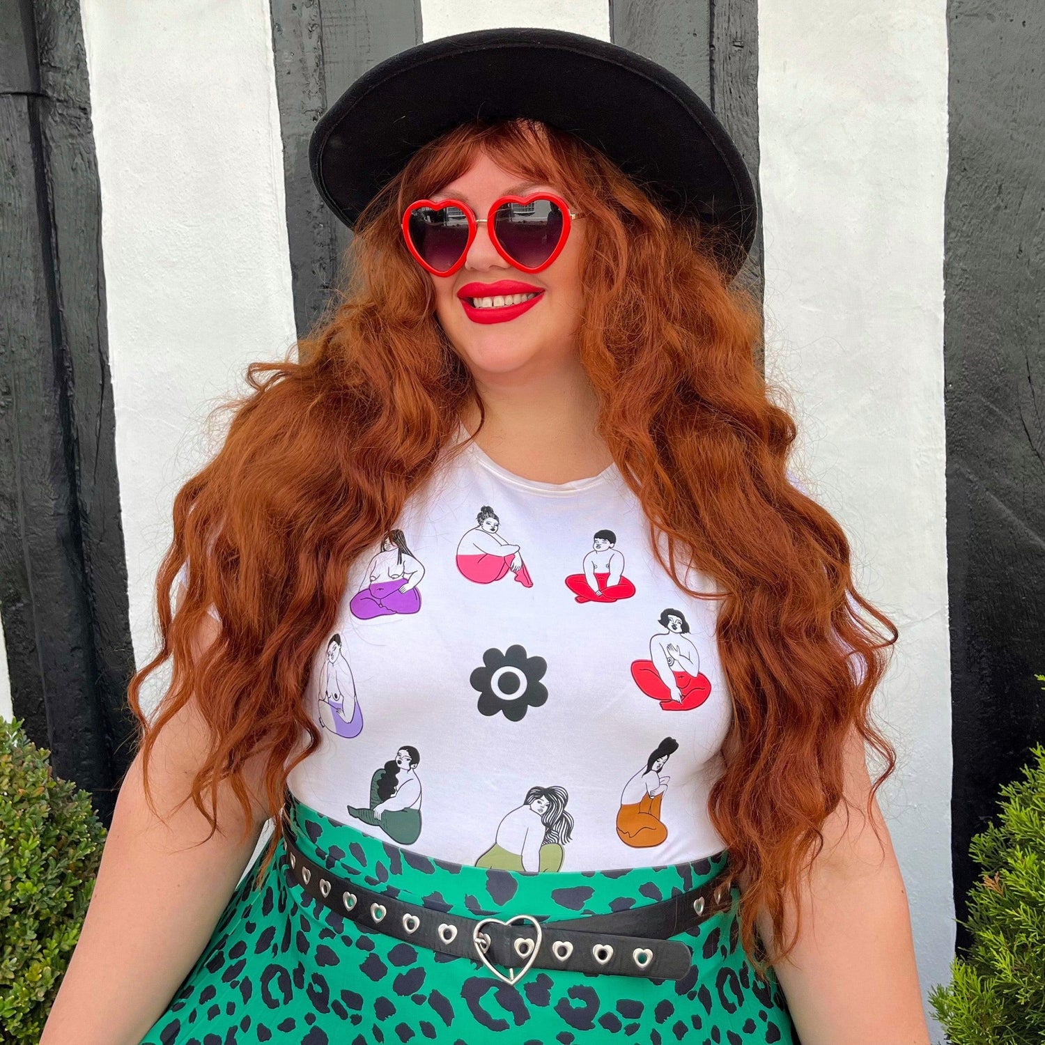 Wit viscose T-shirt met kleurrijke retroprint 