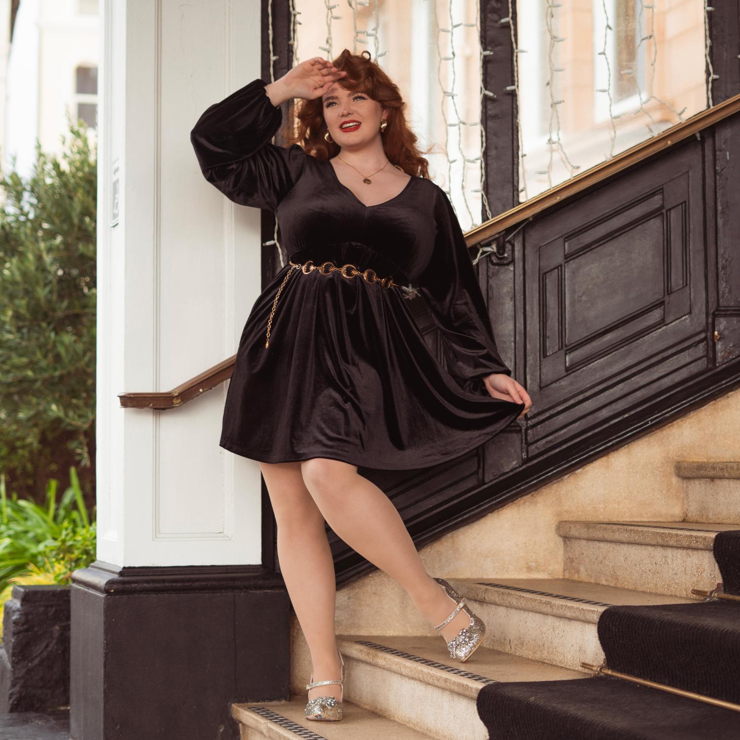 Fluwelen Baby Doll Jurk - Zwart