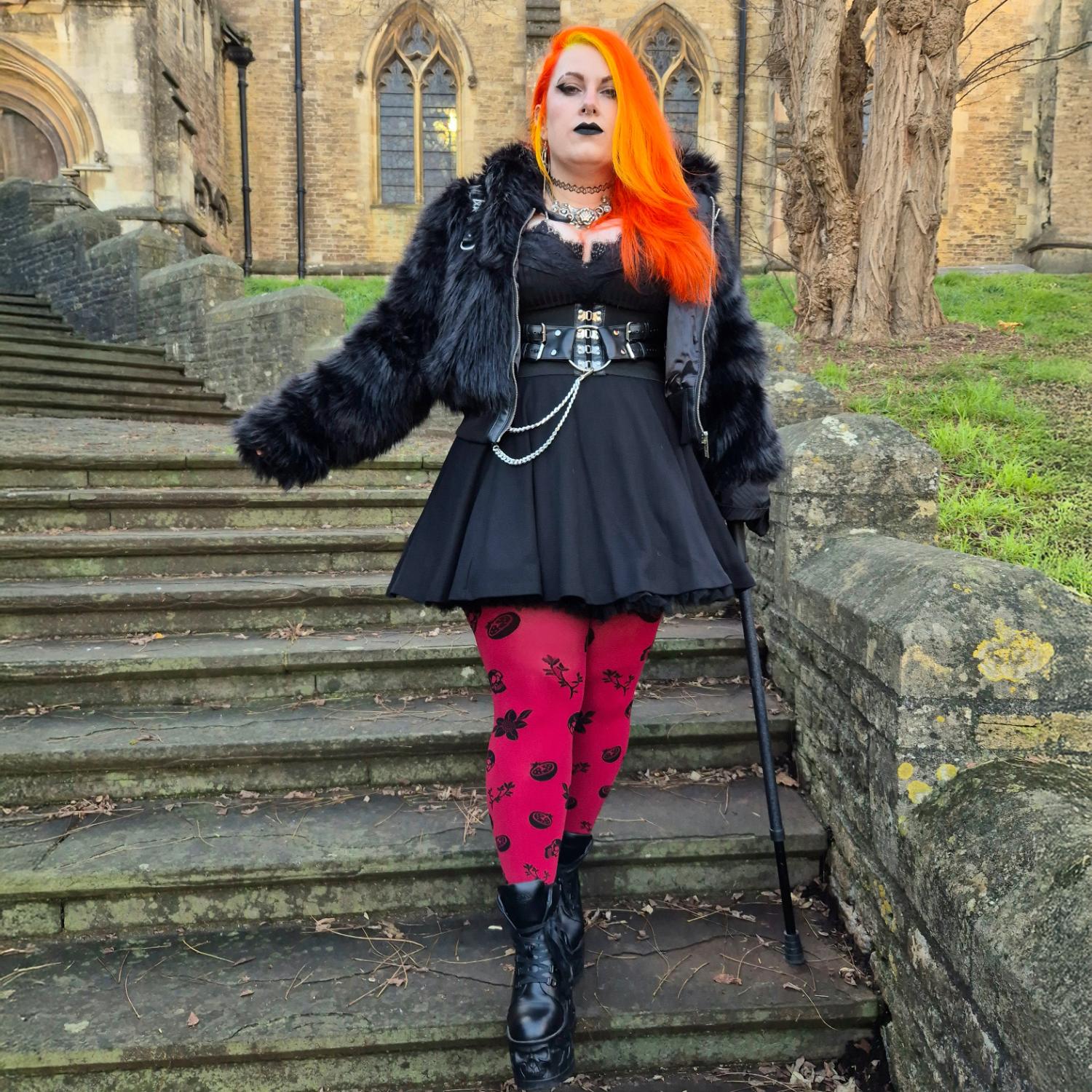 Rajstopy kryjące 80 den - Danu Skull Flower - krwista czerwień