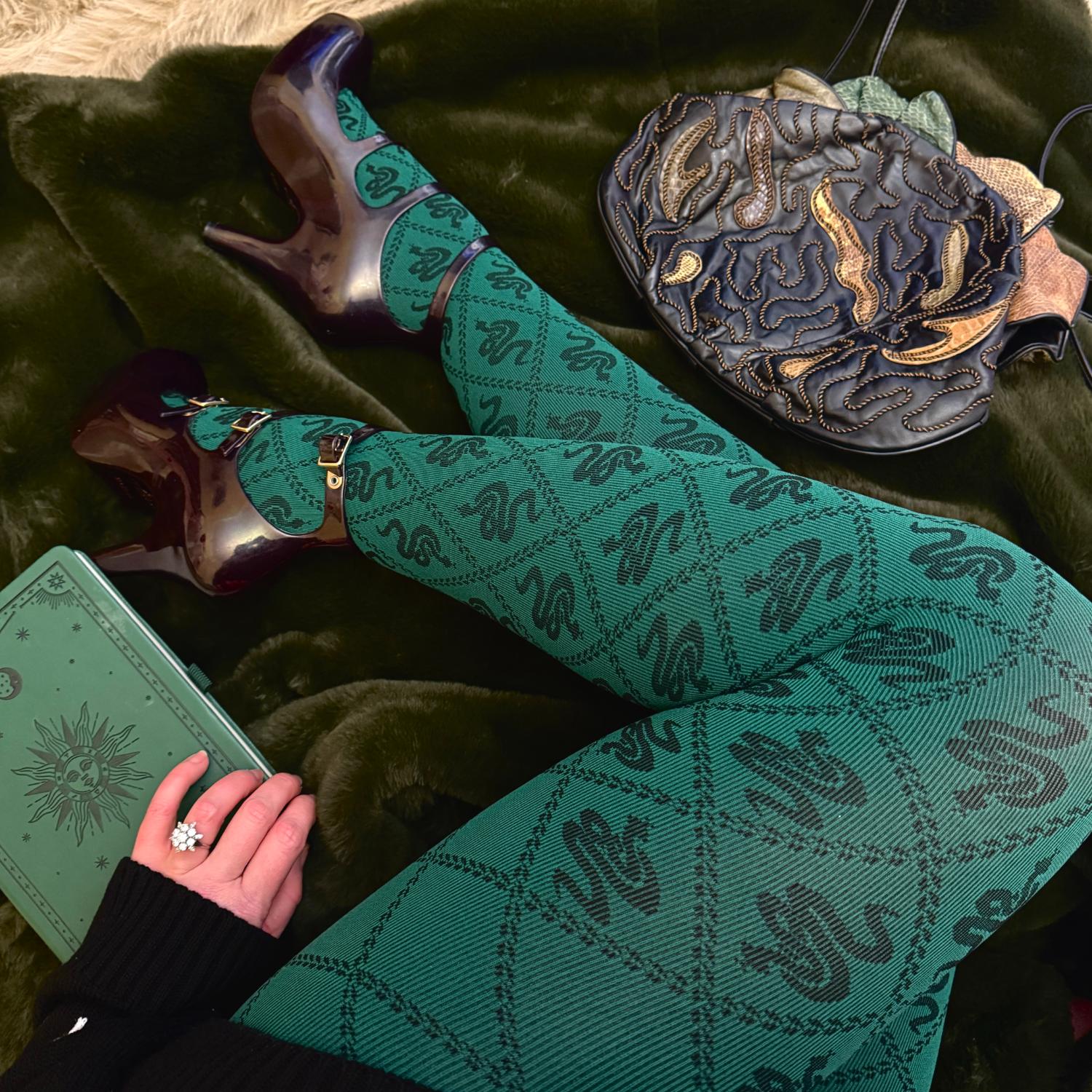 Rajstopy kryjące 80 den - Corra Snakes - Foliage Green