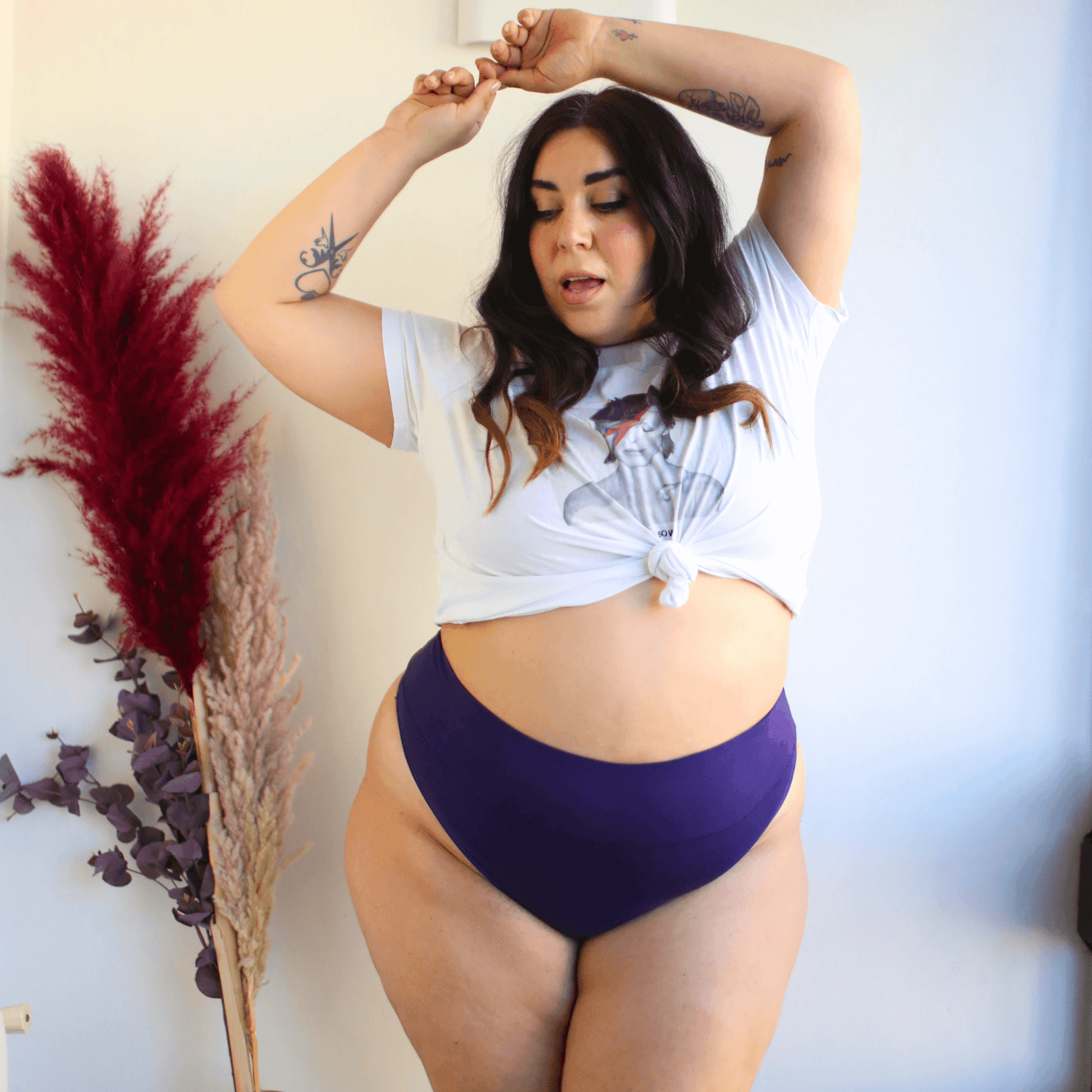 Stringi z bawełny organicznej - Suffragette Purple