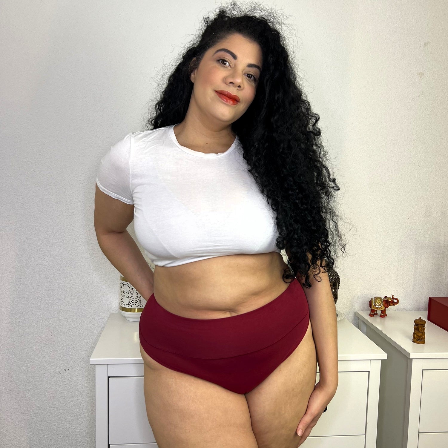 Cuecas de algodão orgânico de perna super alta - Vermelho sangue