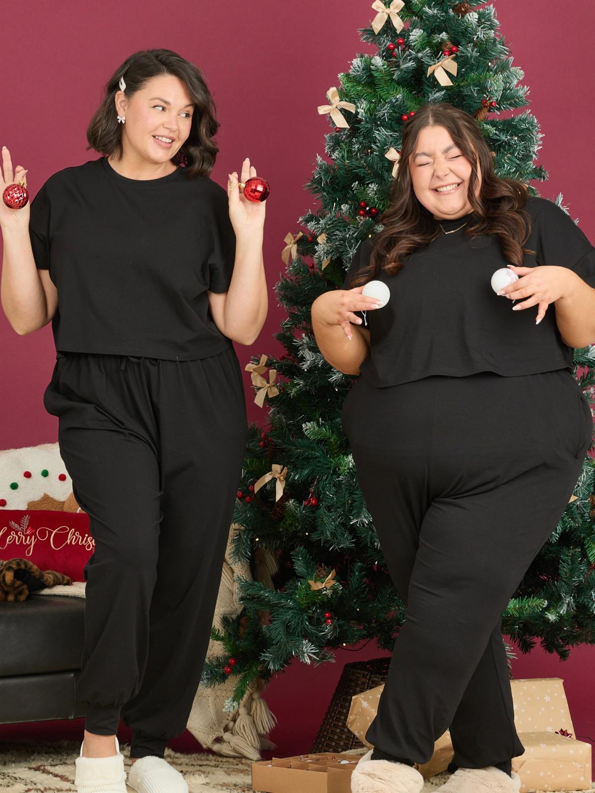 Calças de pijama de algodão orgânico - Preto liso