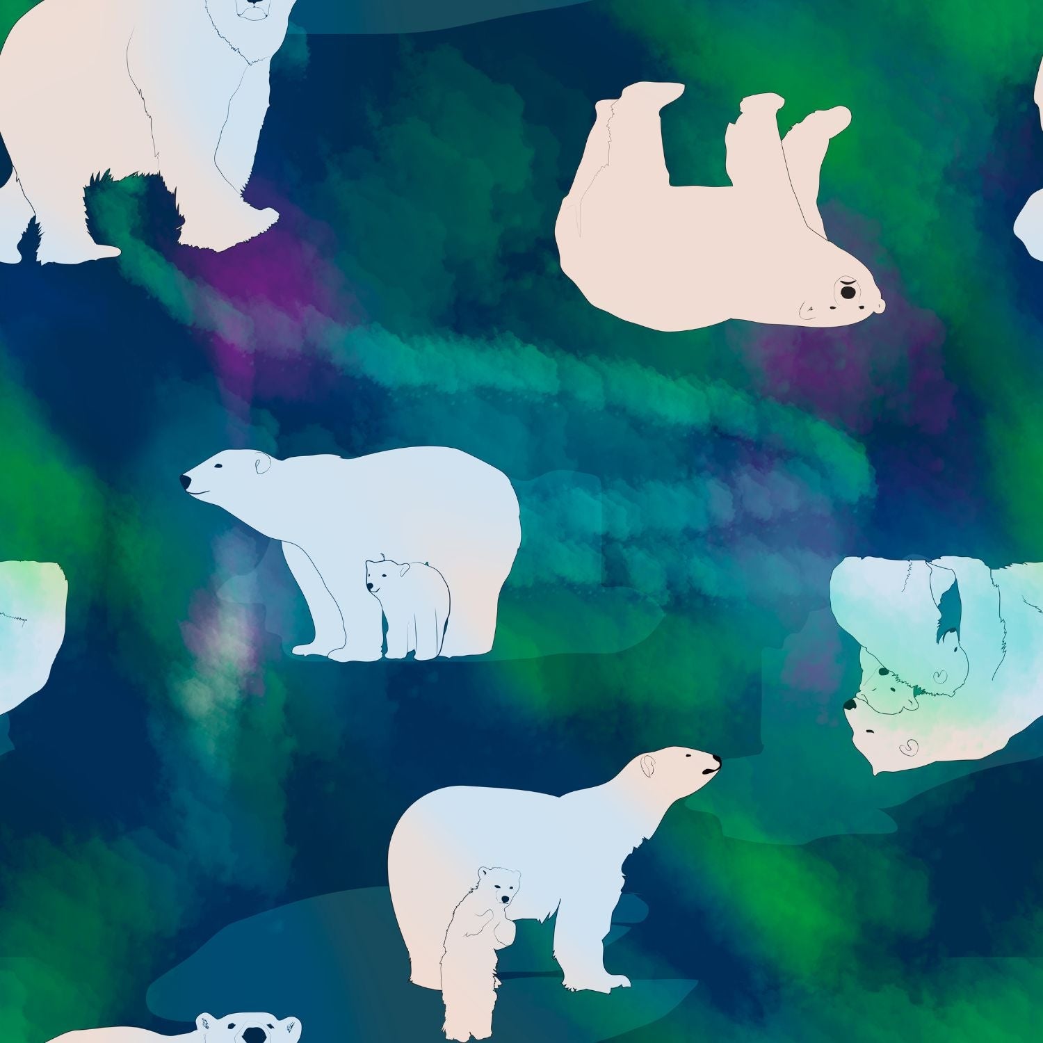 Camisa de noite comprida de algodão orgânico - Ursos polares