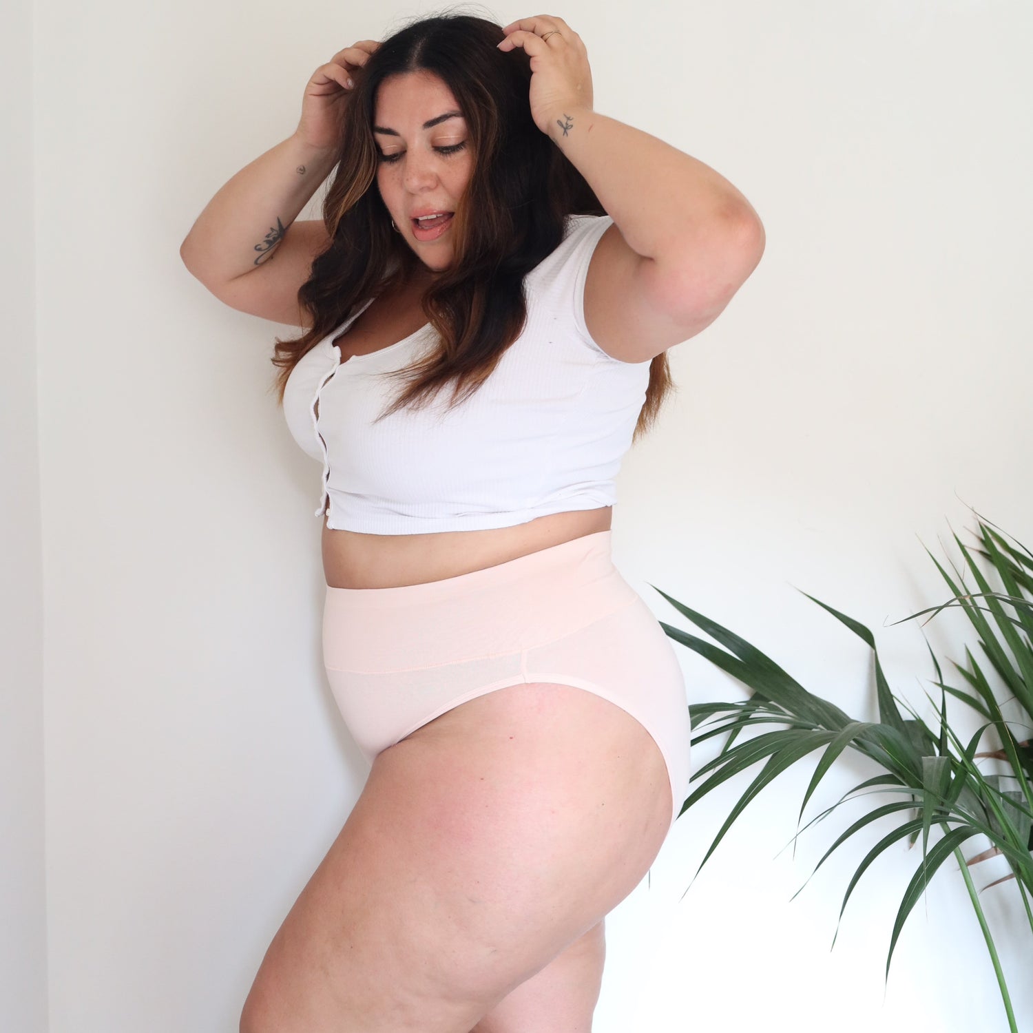 Cuecas de algodão orgânico de perna super alta - Rosa Ballet