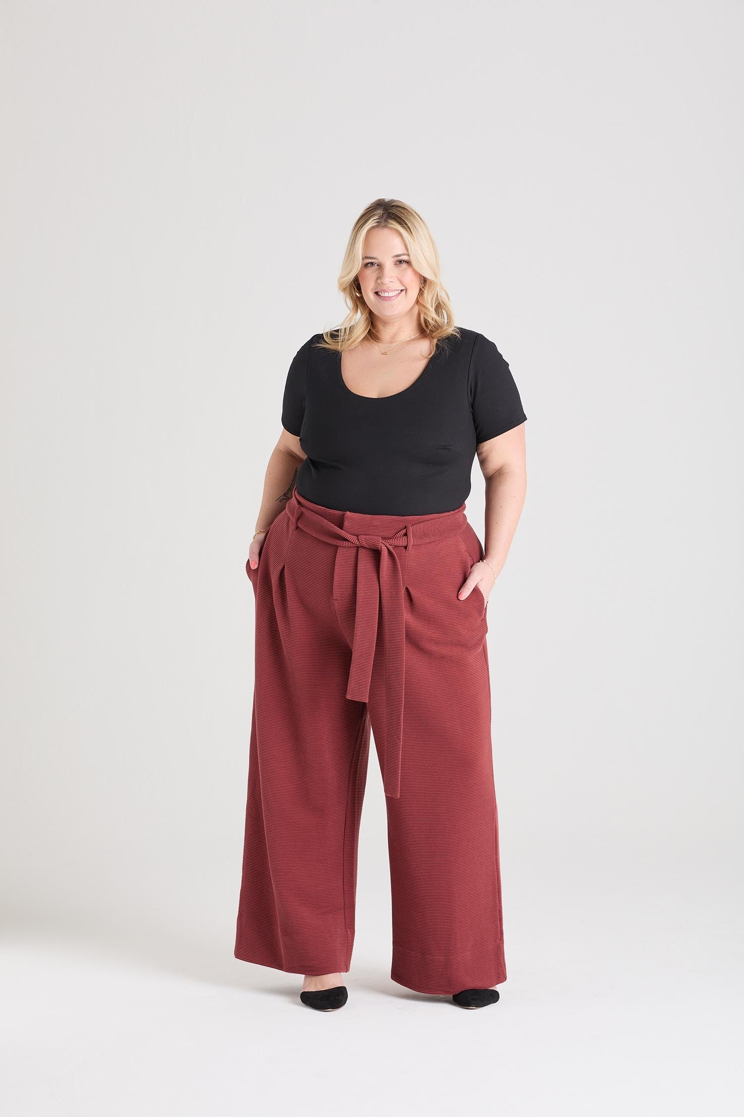Ottoman Tailored byxor med vida ben - Cinnamon