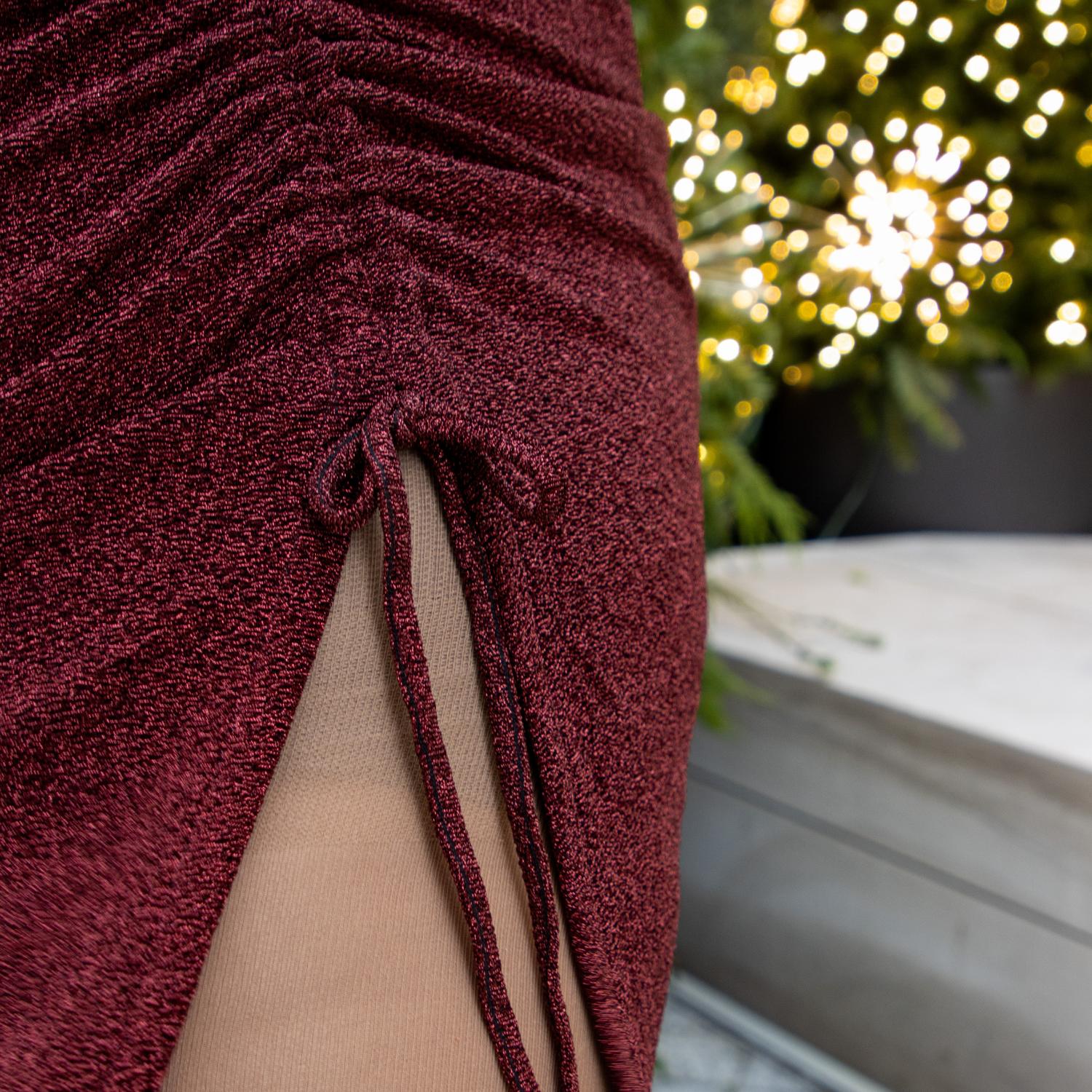 Lurex långärmad klänning - Bordeaux