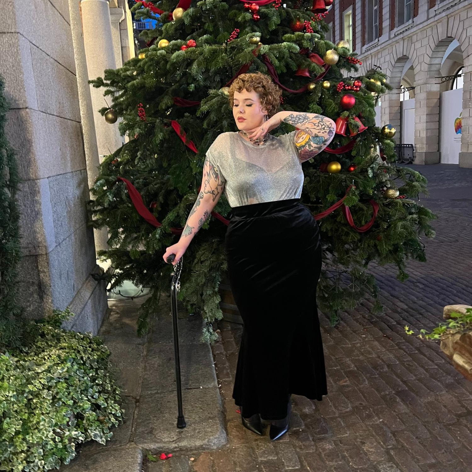 Sjöjungfrukjol i sammet - Svart